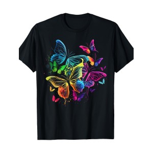 Rainbow Butterfly シェイプ レディース Tシャツ