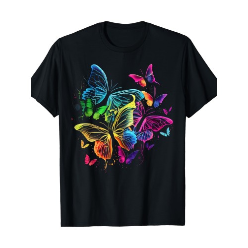 Rainbow Butterfly シェイプ レディース Tシャツ